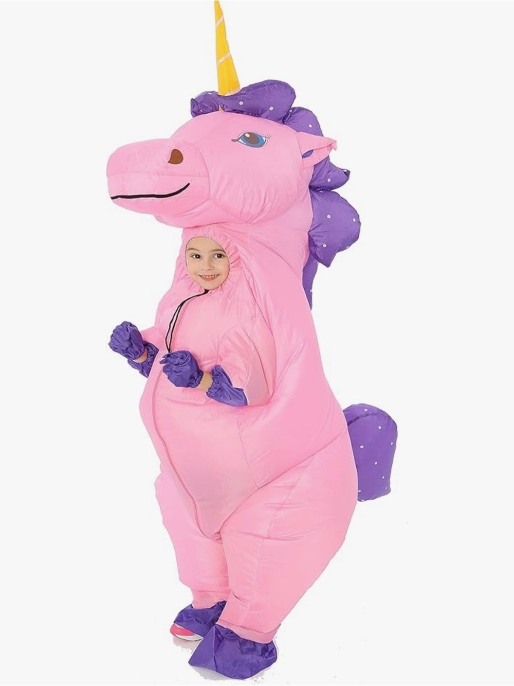 Kids Inflatable Pink Unicorn Costume with Purple Mane